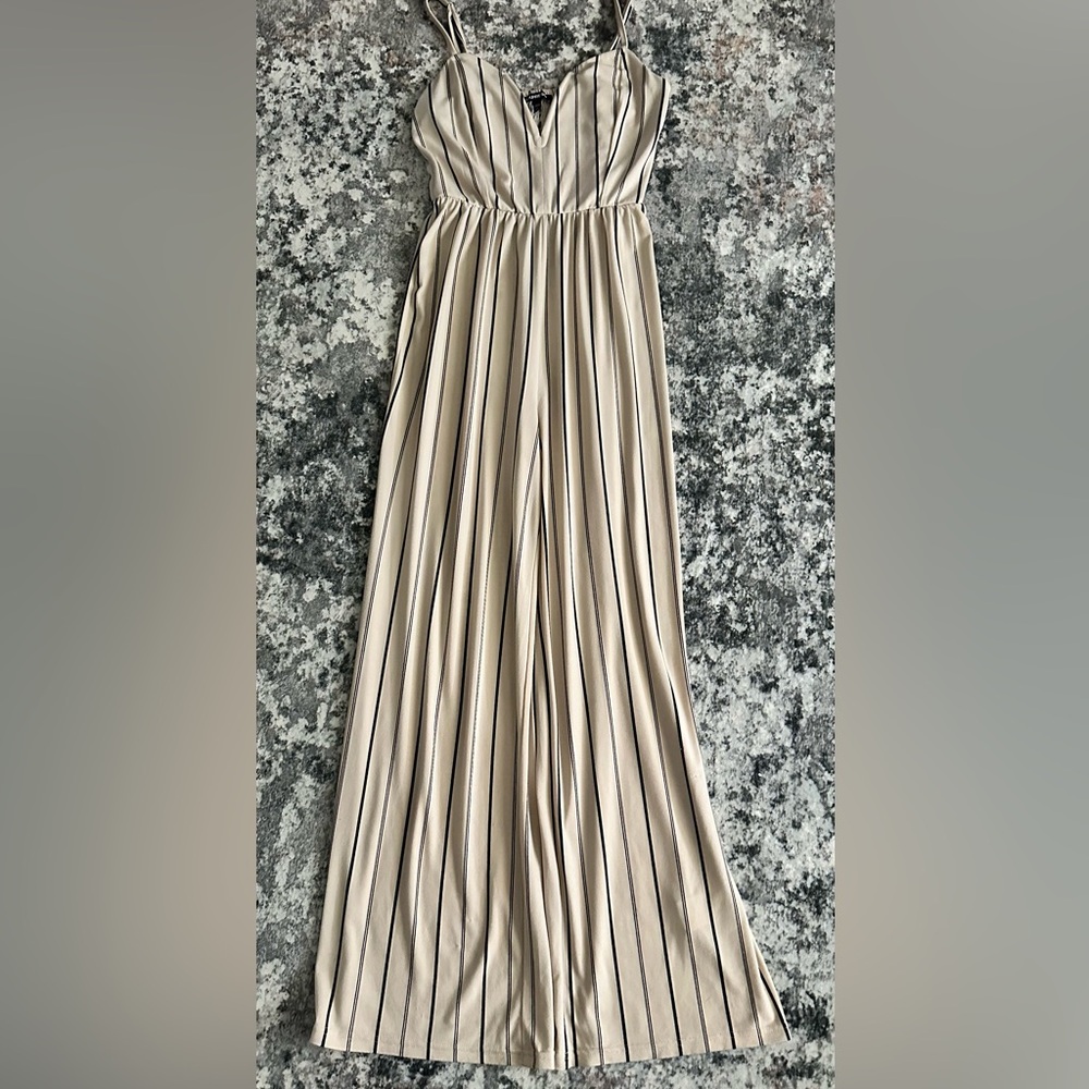 Striped Cream Jumpsuit - Picture 2 of 4